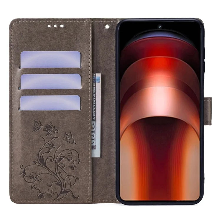 For vivo iQOO Neo9 5G / Neo9 Pro 5G Case PU Leather Butterfly Floral Flip Stand Phone Cover