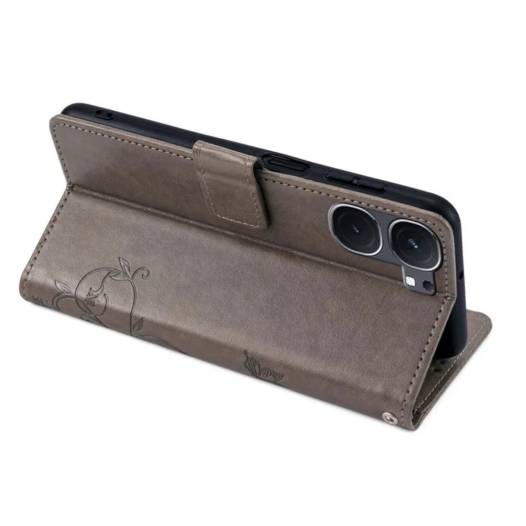 For vivo iQOO Neo9 5G / Neo9 Pro 5G Case PU Leather Butterfly Floral Flip Stand Phone Cover