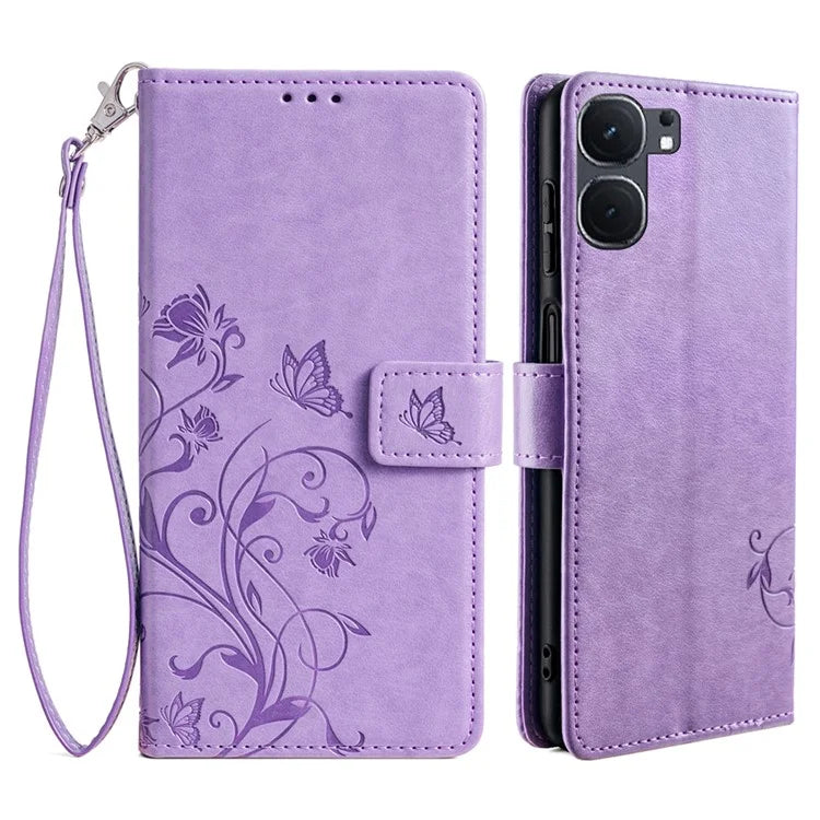 For vivo iQOO Neo9 5G / Neo9 Pro 5G Case PU Leather Butterfly Floral Flip Stand Phone Cover
