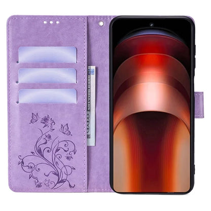 For vivo iQOO Neo9 5G / Neo9 Pro 5G Case PU Leather Butterfly Floral Flip Stand Phone Cover
