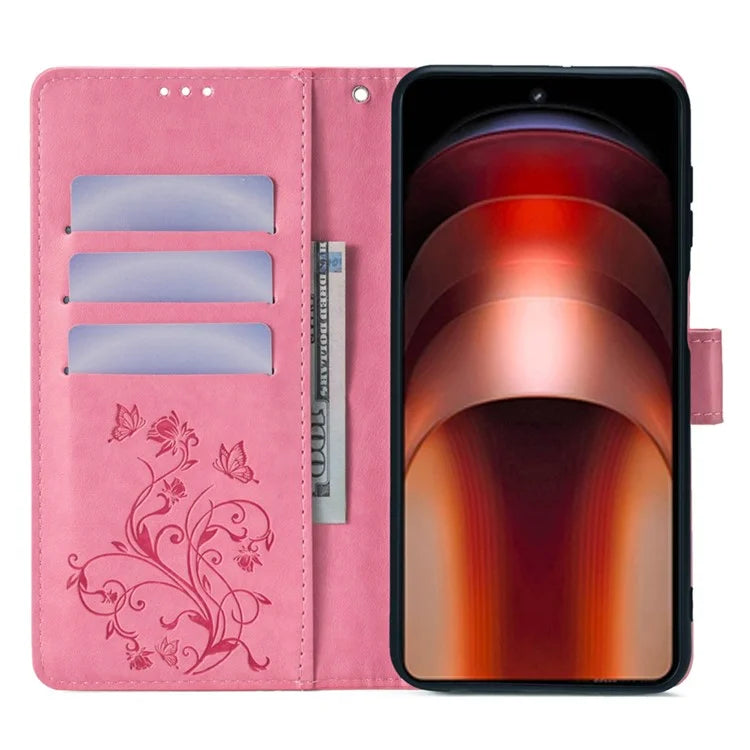 For vivo iQOO Neo9 5G / Neo9 Pro 5G Case PU Leather Butterfly Floral Flip Stand Phone Cover