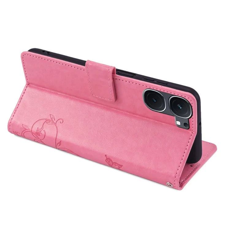 For vivo iQOO Neo9 5G / Neo9 Pro 5G Case PU Leather Butterfly Floral Flip Stand Phone Cover