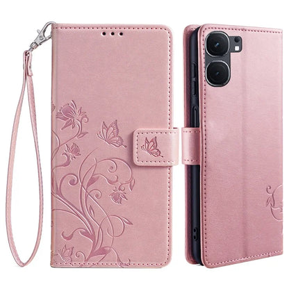 For vivo iQOO Neo9 5G / Neo9 Pro 5G Case PU Leather Butterfly Floral Flip Stand Phone Cover