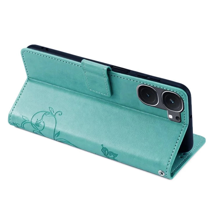 For vivo iQOO Neo9 5G / Neo9 Pro 5G Case PU Leather Butterfly Floral Flip Stand Phone Cover
