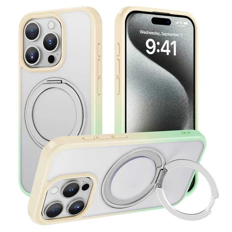 For iPhone 15 Pro Case Kickstand PC+TPU Phone Cover Compatible with MagSafe