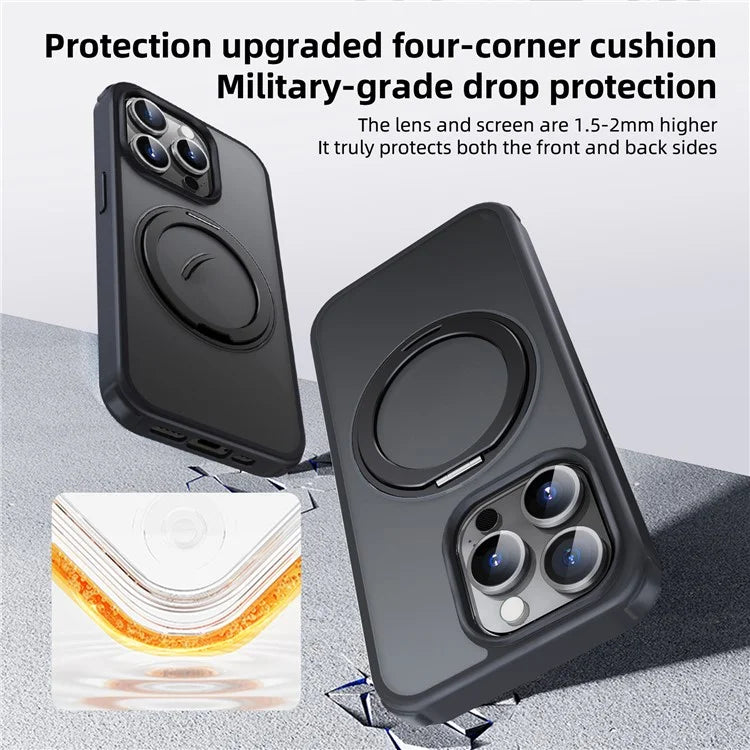 For iPhone 15 Pro Case Kickstand PC+TPU Phone Cover Compatible with MagSafe
