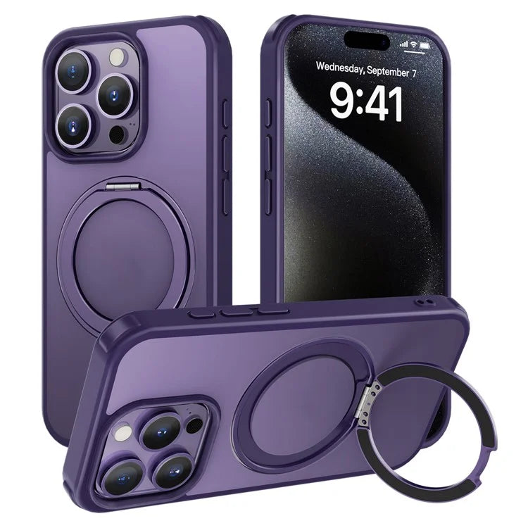 For iPhone 15 Pro Case Kickstand PC+TPU Phone Cover Compatible with MagSafe