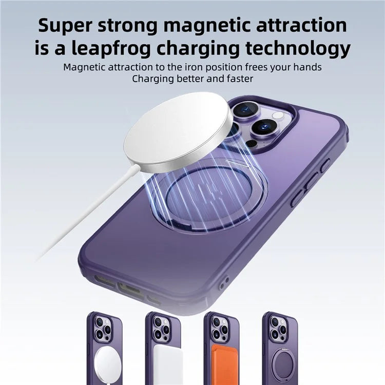 For iPhone 15 Pro Case Kickstand PC+TPU Phone Cover Compatible with MagSafe