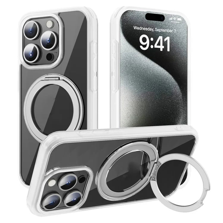 For iPhone 15 Pro Case Kickstand PC+TPU Phone Cover Compatible with MagSafe