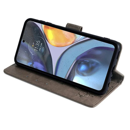 For Motorola Moto G22 Case Butterfly Flower Wallet Card Holder Phone Cover with Handy Strap