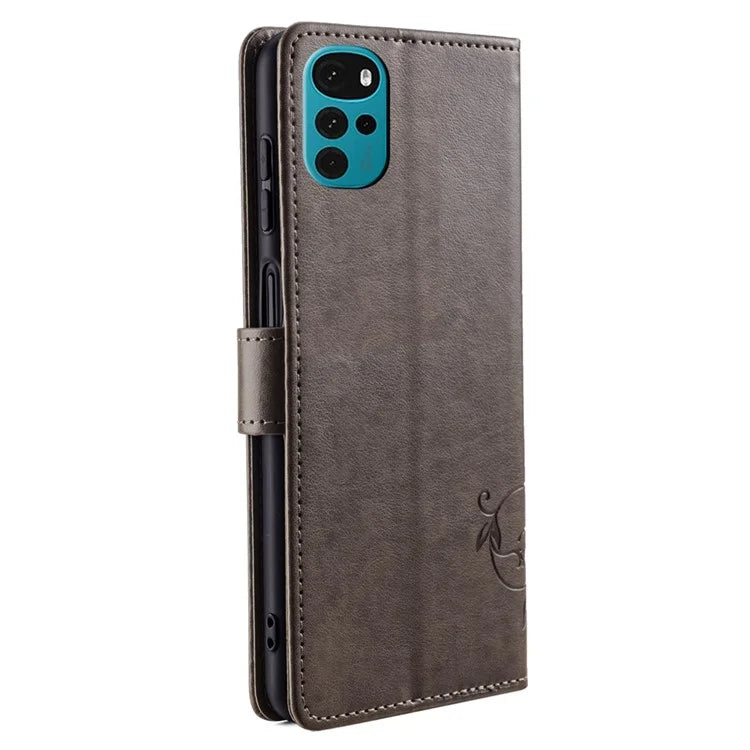 For Motorola Moto G22 Case Butterfly Flower Wallet Card Holder Phone Cover with Handy Strap