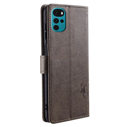 For Motorola Moto G22 Case Butterfly Flower Wallet Card Holder Phone Cover with Handy Strap