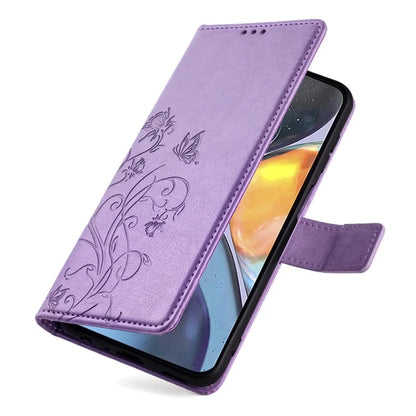 For Motorola Moto G22 Case Butterfly Flower Wallet Card Holder Phone Cover with Handy Strap