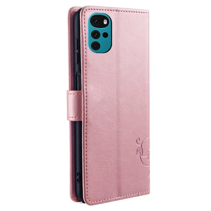 For Motorola Moto G22 Case Butterfly Flower Wallet Card Holder Phone Cover with Handy Strap