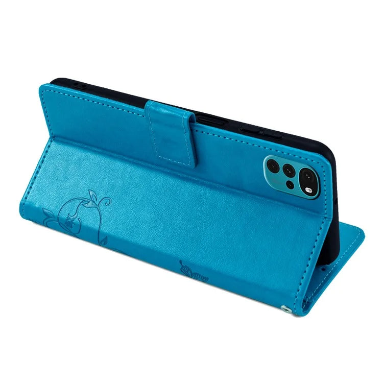 For Motorola Moto G22 Case Butterfly Flower Wallet Card Holder Phone Cover with Handy Strap