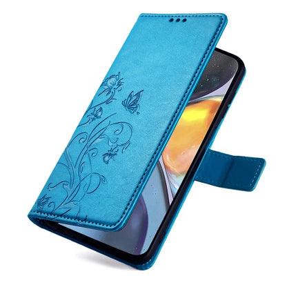 For Motorola Moto G22 Case Butterfly Flower Wallet Card Holder Phone Cover with Handy Strap