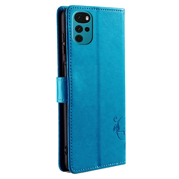 For Motorola Moto G22 Case Butterfly Flower Wallet Card Holder Phone Cover with Handy Strap
