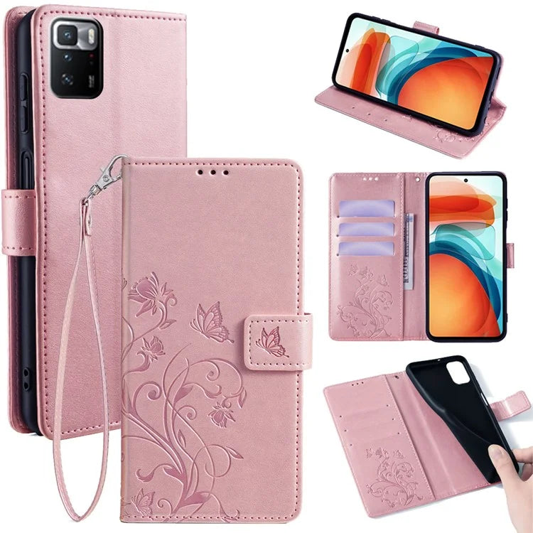 For Xiaomi Redmi Note 10 Pro 5G (China) / Poco X3 GT Case Butterfly Flower Leather Phone Cover with Wrist Strap