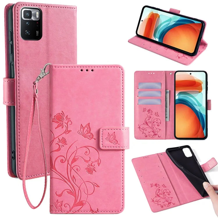 For Xiaomi Redmi Note 10 Pro 5G (China) / Poco X3 GT Case Butterfly Flower Leather Phone Cover with Wrist Strap