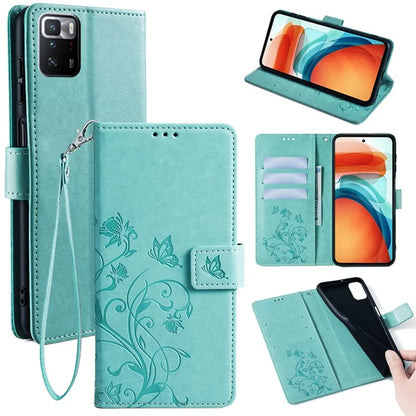 For Xiaomi Redmi Note 10 Pro 5G (China) / Poco X3 GT Case Butterfly Flower Leather Phone Cover with Wrist Strap