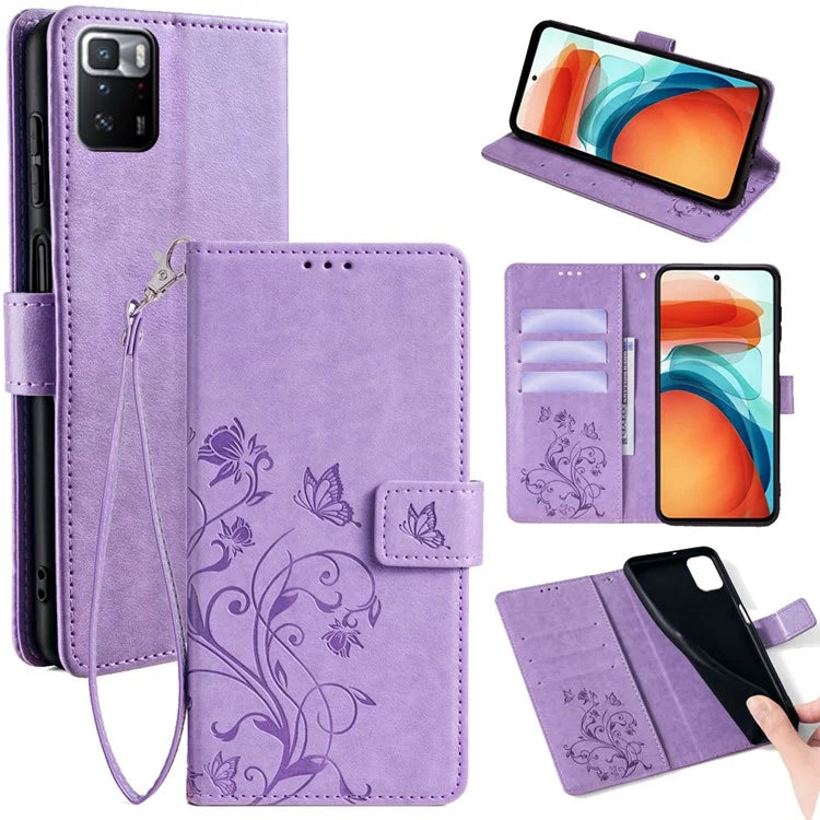For Xiaomi Redmi Note 10 Pro 5G (China) / Poco X3 GT Case Butterfly Flower Leather Phone Cover with Wrist Strap