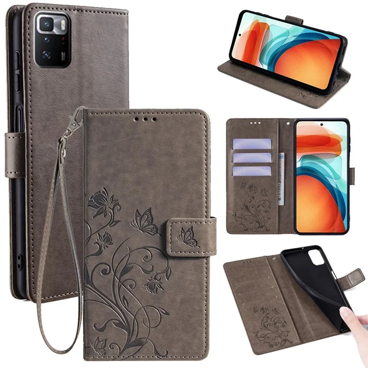 For Xiaomi Redmi Note 10 Pro 5G (China) / Poco X3 GT Case Butterfly Flower Leather Phone Cover with Wrist Strap