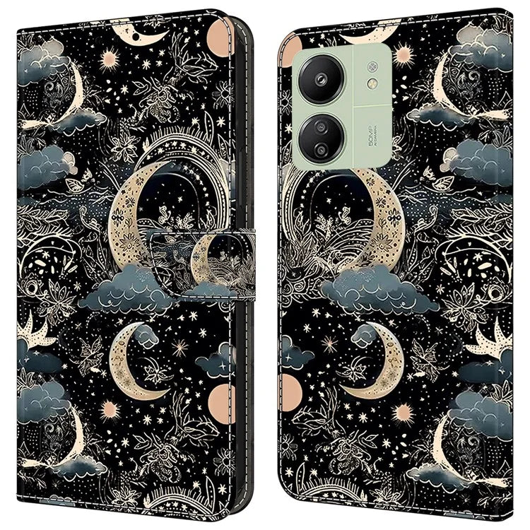 For Xiaomi Redmi 13C 4G / 13C 5G / Poco C65 4G / Poco M6 5G / 13R 5G Case Pattern PU Leather Card / Cash Slots Phone Cover