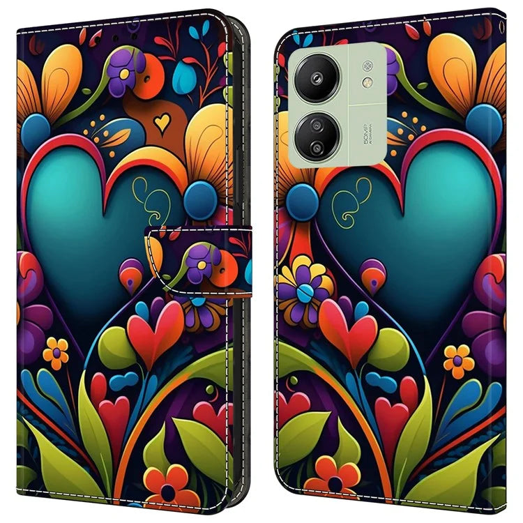 For Xiaomi Redmi 13C 4G / 13C 5G / Poco C65 4G / Poco M6 5G / 13R 5G Case Pattern PU Leather Card / Cash Slots Phone Cover