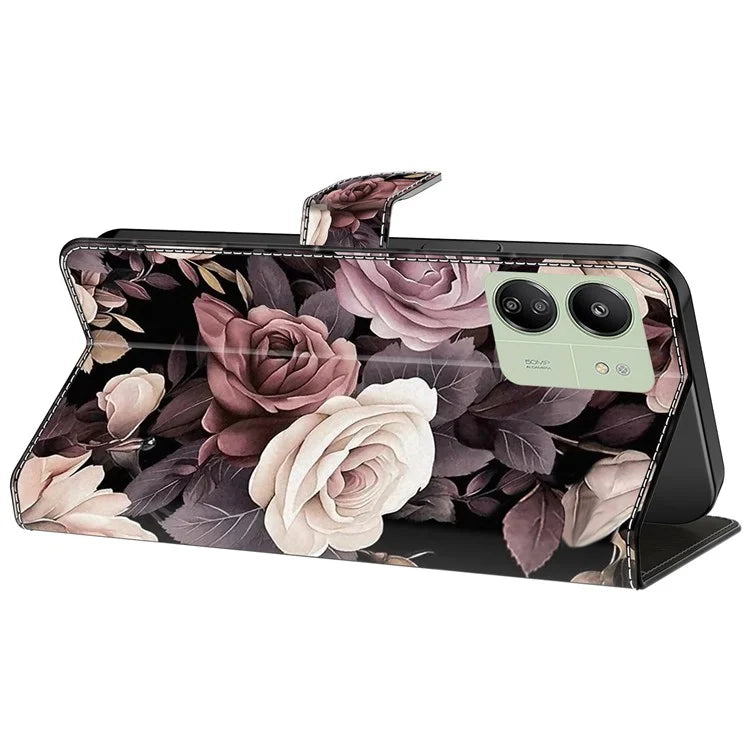 For Xiaomi Redmi 13C 4G / 13C 5G / Poco C65 4G / Poco M6 5G / 13R 5G Case Pattern PU Leather Card / Cash Slots Phone Cover