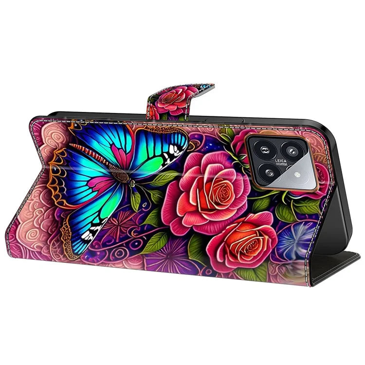 For Xiaomi 14 Pro Case PU Leather Pattern Printed Style Flip Wallet Phone Cover