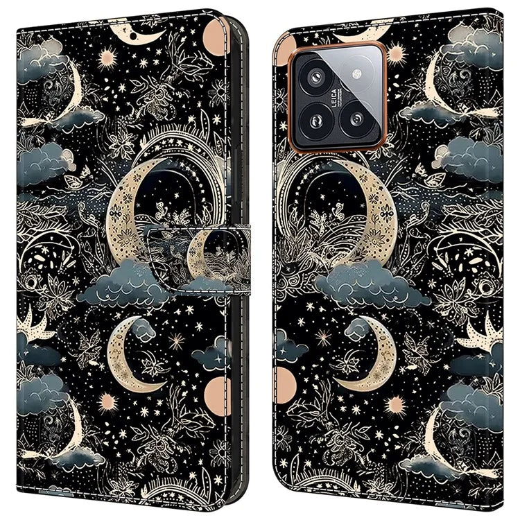 For Xiaomi 14 Pro Case PU Leather Pattern Printed Style Flip Wallet Phone Cover
