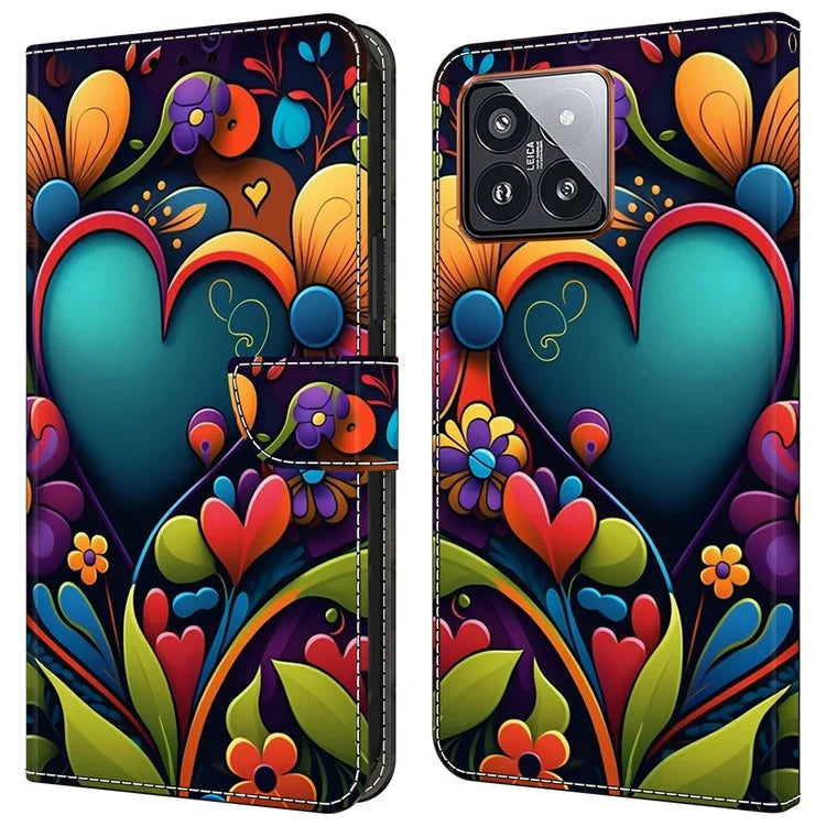 For Xiaomi 14 Pro Case PU Leather Pattern Printed Style Flip Wallet Phone Cover