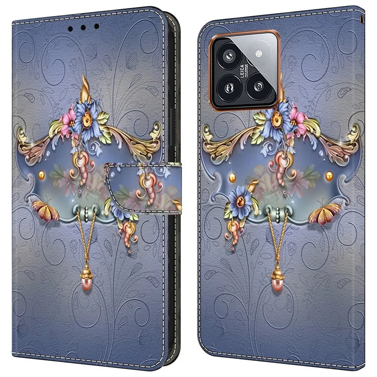 For Xiaomi 14 Pro Case PU Leather Pattern Printed Style Flip Wallet Phone Cover