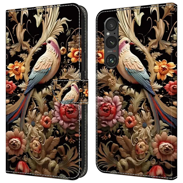 For Sony Xperia 1 V Case Pattern Printing PU Leather Wallet Phone Cover