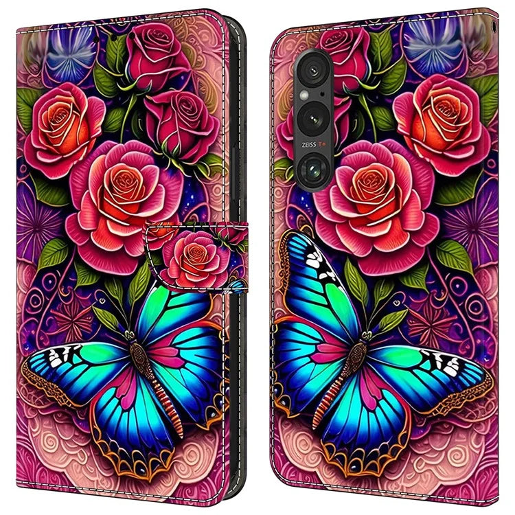 For Sony Xperia 1 V Case Pattern Printing PU Leather Wallet Phone Cover
