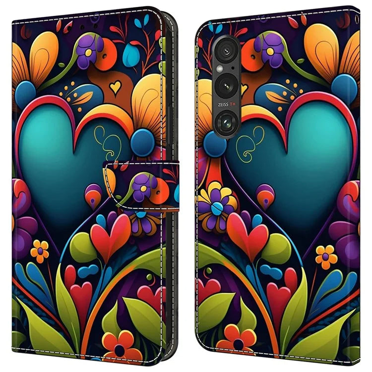 For Sony Xperia 1 V Case Pattern Printing PU Leather Wallet Phone Cover