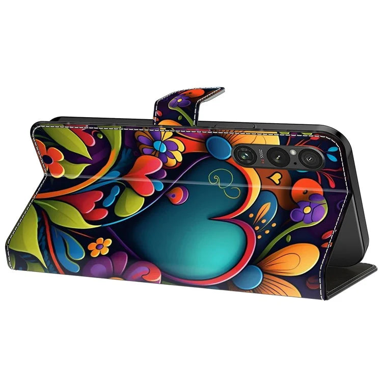 For Sony Xperia 1 V Case Pattern Printing PU Leather Wallet Phone Cover