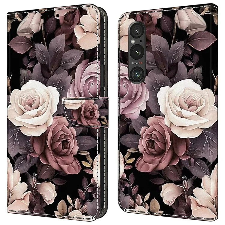 For Sony Xperia 1 V Case Pattern Printing PU Leather Wallet Phone Cover