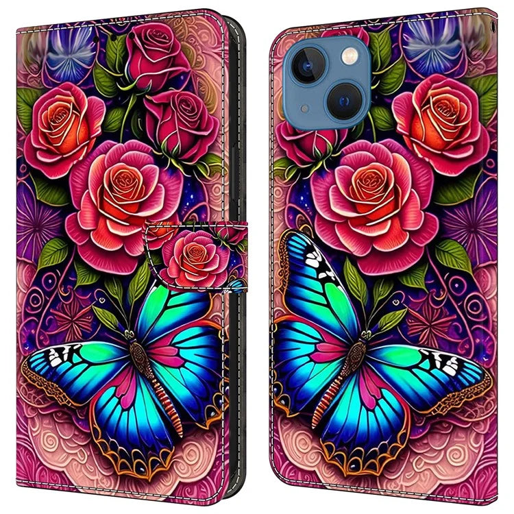 For iPhone 15 Shockproof Case Leather Flip Folio Phone Cover with Wallet