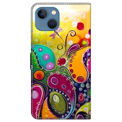 For iPhone 13 / 14 Wallet Case Anti-Drop Pattern Print Leather Phone Cover
