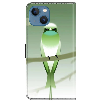 For iPhone 13 / 14 Wallet Case Anti-Drop Pattern Print Leather Phone Cover