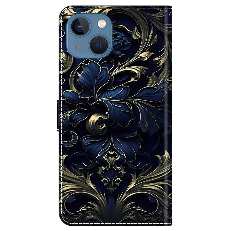 For iPhone 13 / 14 Wallet Case Anti-Drop Pattern Print Leather Phone Cover