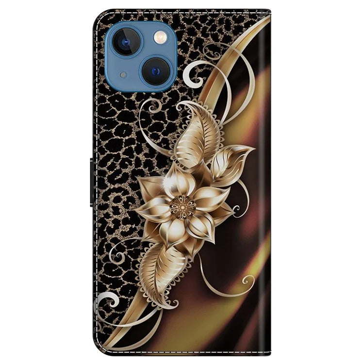 For iPhone 13 / 14 Wallet Case Anti-Drop Pattern Print Leather Phone Cover