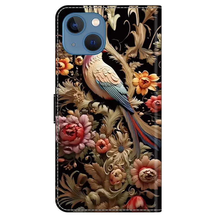 For iPhone 13 / 14 Wallet Case Anti-Drop Pattern Print Leather Phone Cover