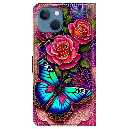 For iPhone 13 / 14 Wallet Case Anti-Drop Pattern Print Leather Phone Cover