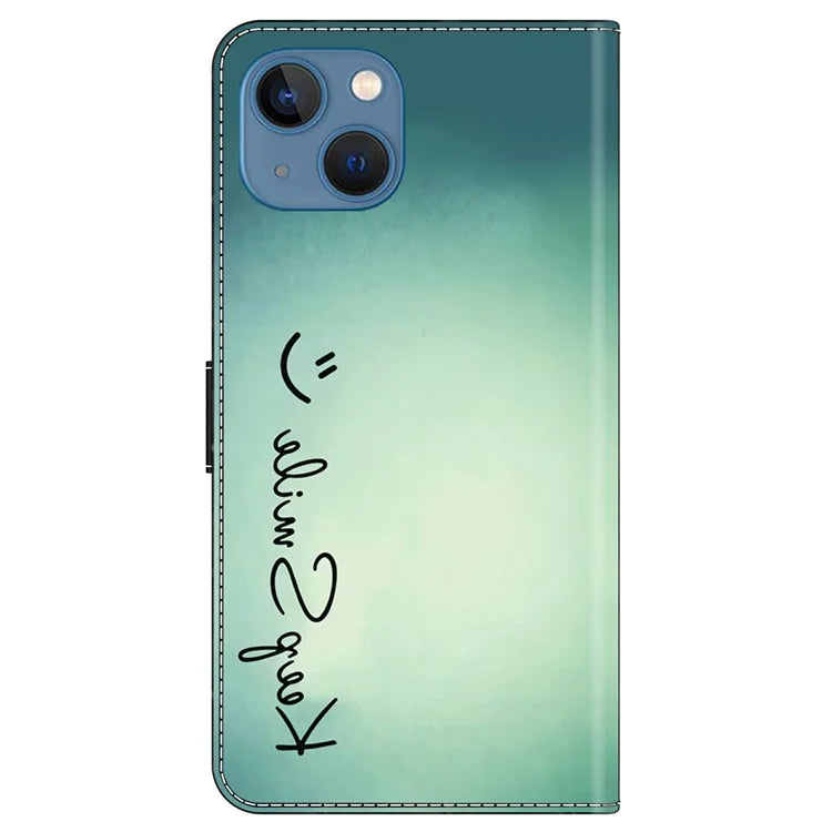 For iPhone 13 / 14 Wallet Case Anti-Drop Pattern Print Leather Phone Cover