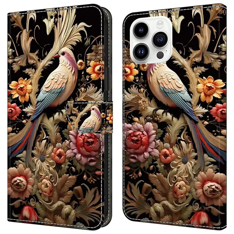 For iPhone 15 Pro Max Case PU Leather Phone Cover Pattern Printing Cell Phone Shell