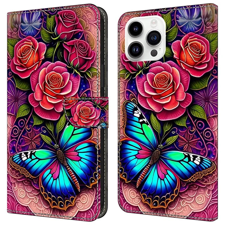 For iPhone 15 Pro Max Case PU Leather Phone Cover Pattern Printing Cell Phone Shell