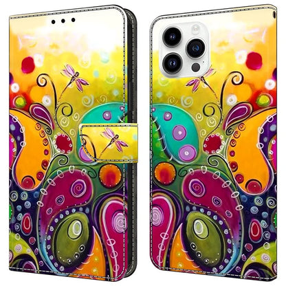 For iPhone 15 Pro Max Case PU Leather Phone Cover Pattern Printing Cell Phone Shell