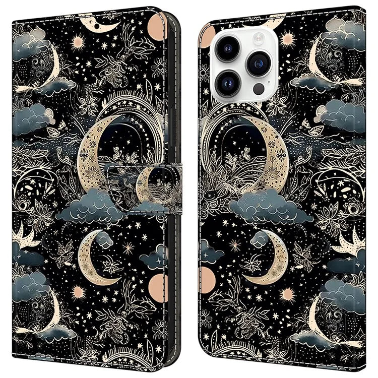 For iPhone 15 Pro Max Case PU Leather Phone Cover Pattern Printing Cell Phone Shell
